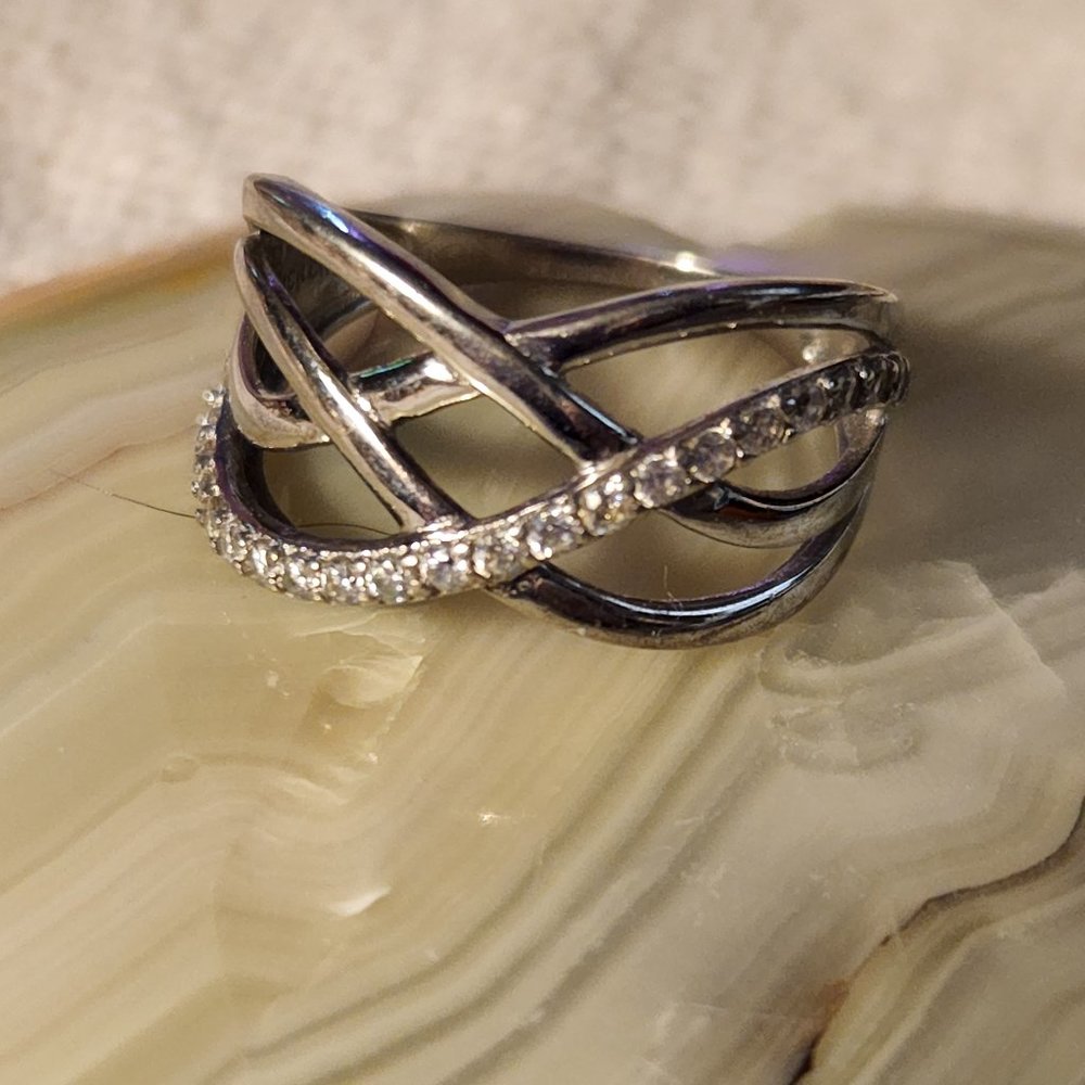 Vintage Sterling Silver Zircon Ring  signed IBB CN  7-1/2 2.8g